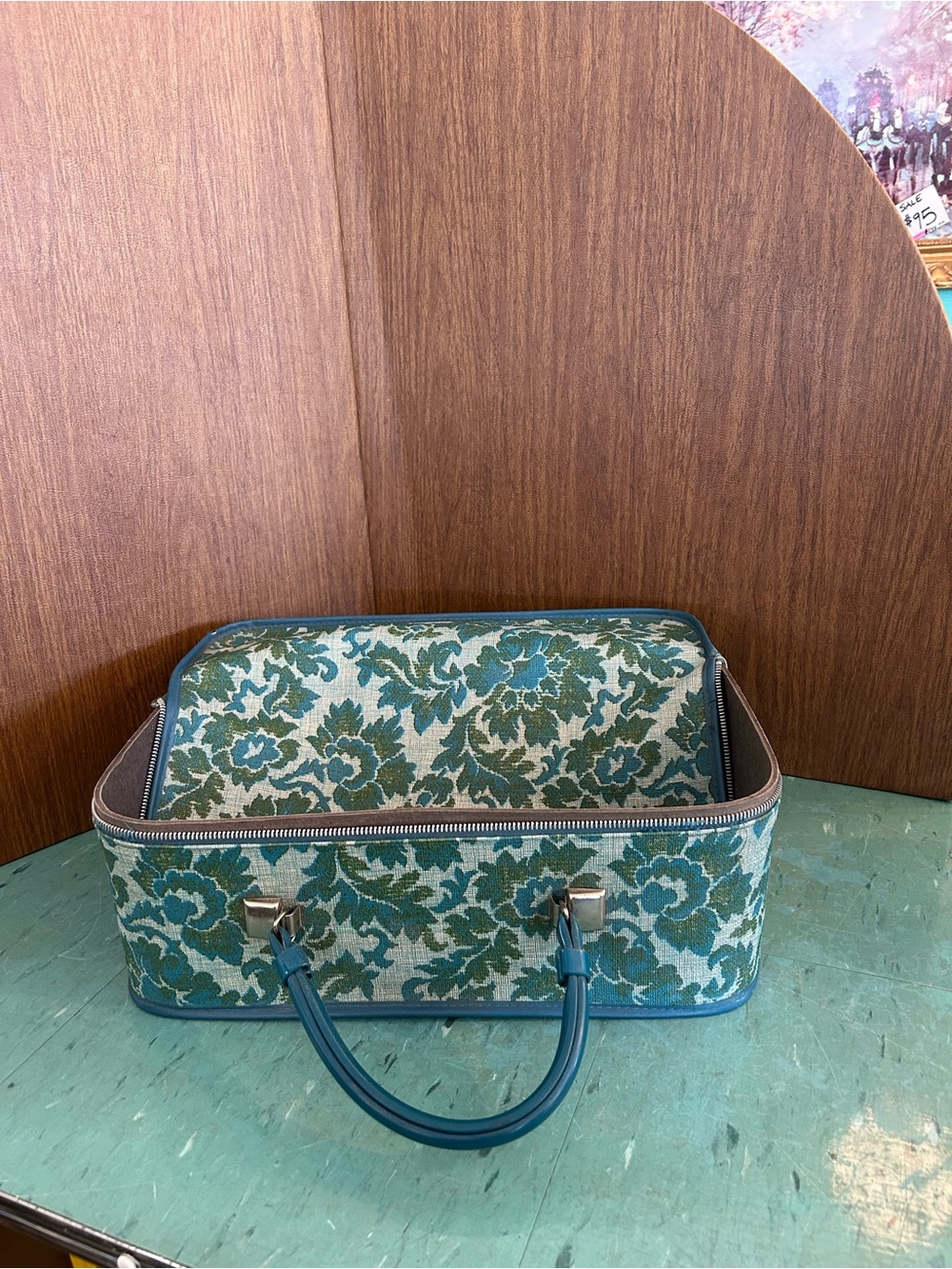 Vintage suitcase, 1960s blue and green floral plastic - Picture 2 of 6